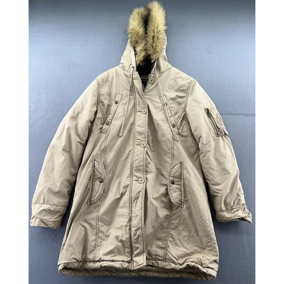 American Eagle Coat Mens Size XL VTg Military 100% Cotton Parka Fur Tan - Picture 1 of 16